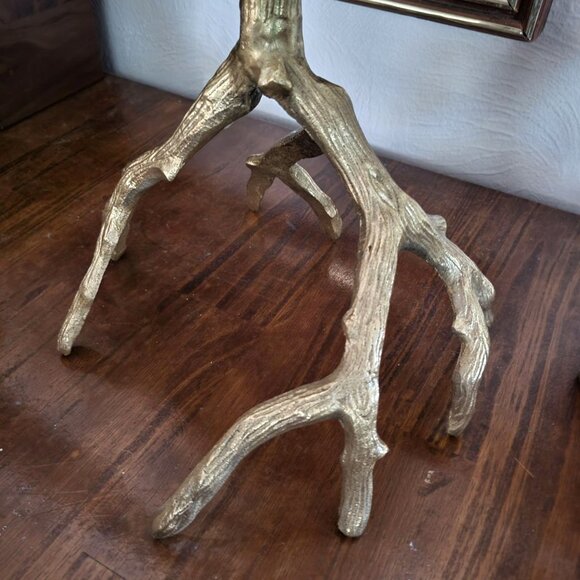 Gold Metal Faux Bois Candle Holder, Gold Branch Candelabra, Farmhouse,  20" Tall - Picture 3 of 4